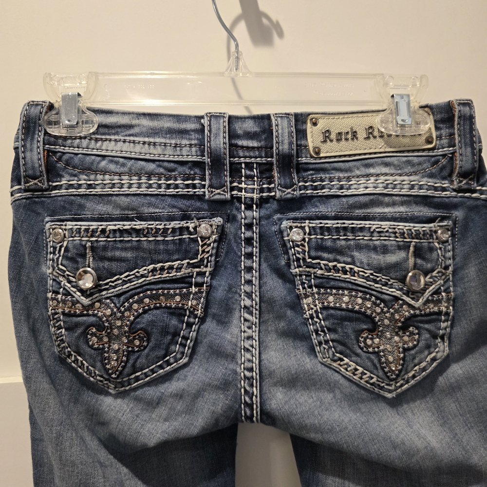 Rock Revival Denim Barby Ankle Skinny Jeans Fleur-De-Lis Embellished Blue 25x27